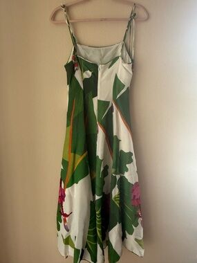 Farm Rio Green and White Tropical Print Slip Dress